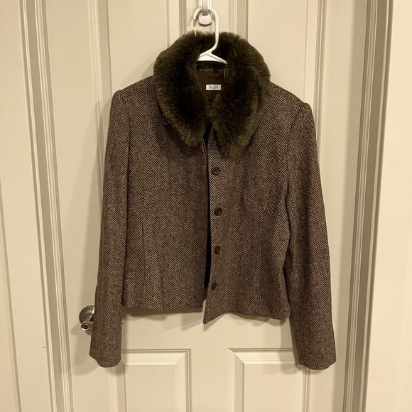 Aqua Jackets & Blazers - Vintage brown knit jacket with faux fur collar